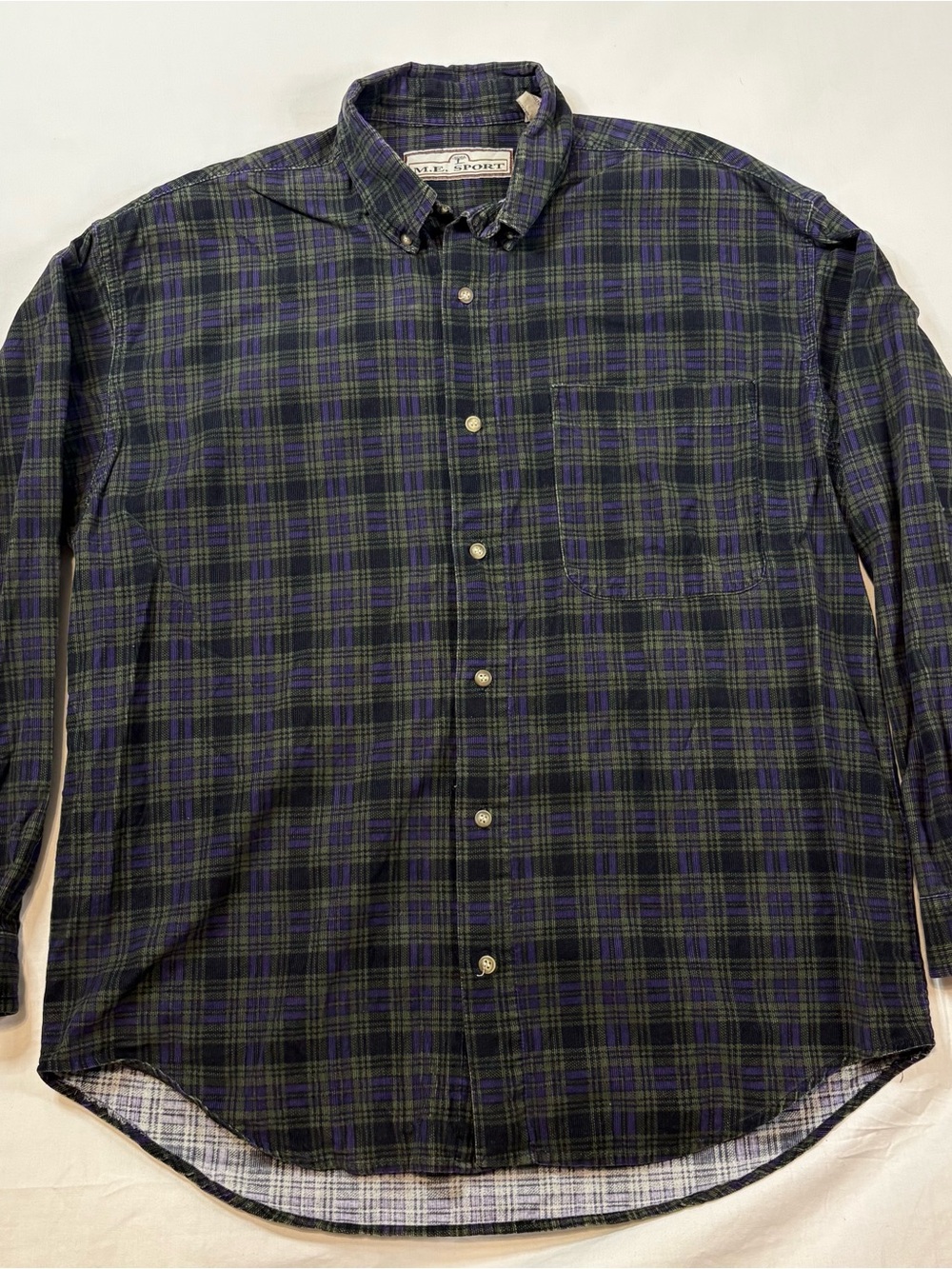 M.E Sport Button-Down Plaid Casual Shirt in Green & Navy